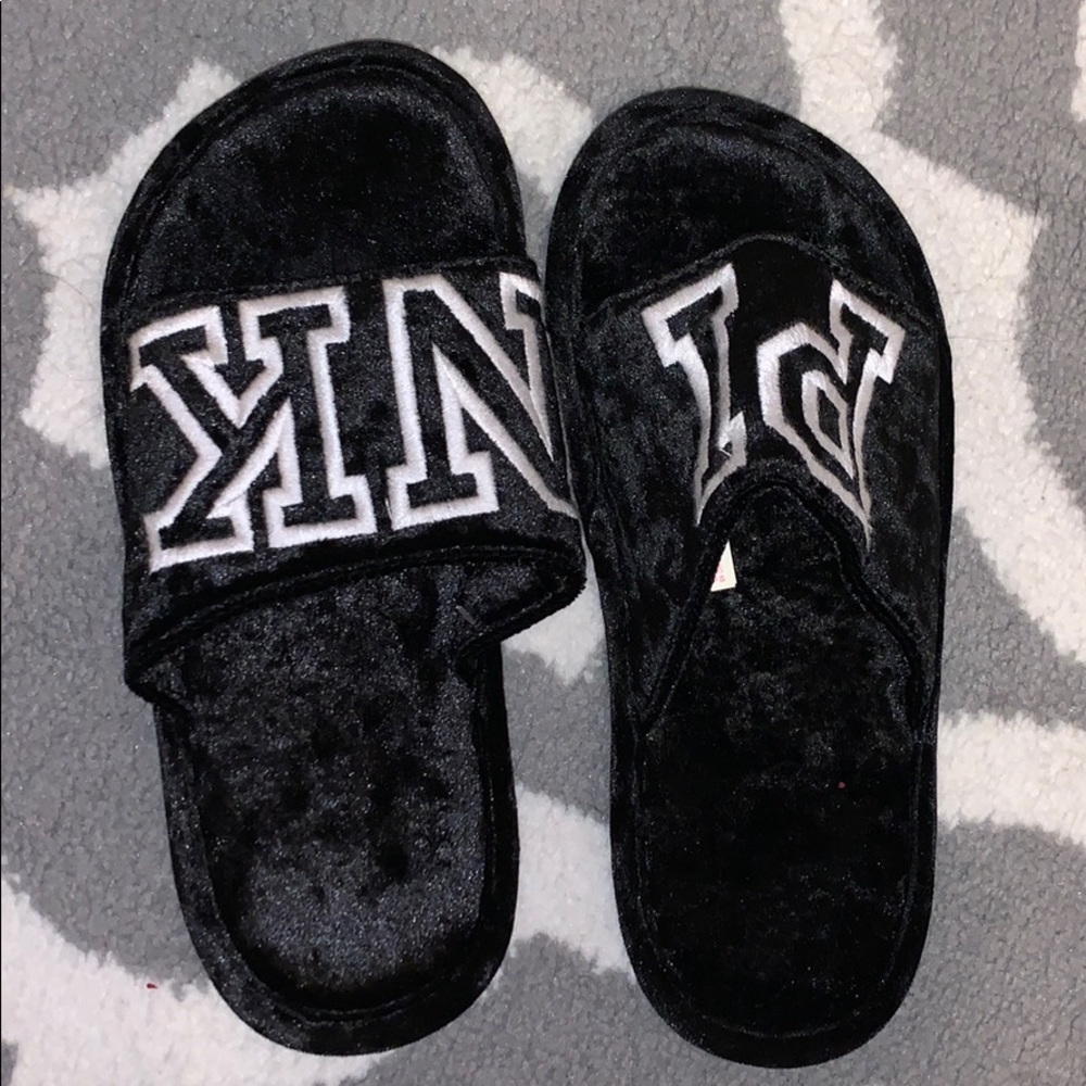 Pink velvet slides